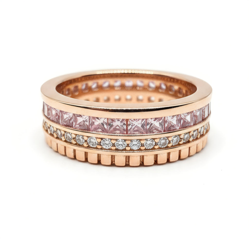 LUSO 925 Silver 24K Rose Gold Plated band style ring