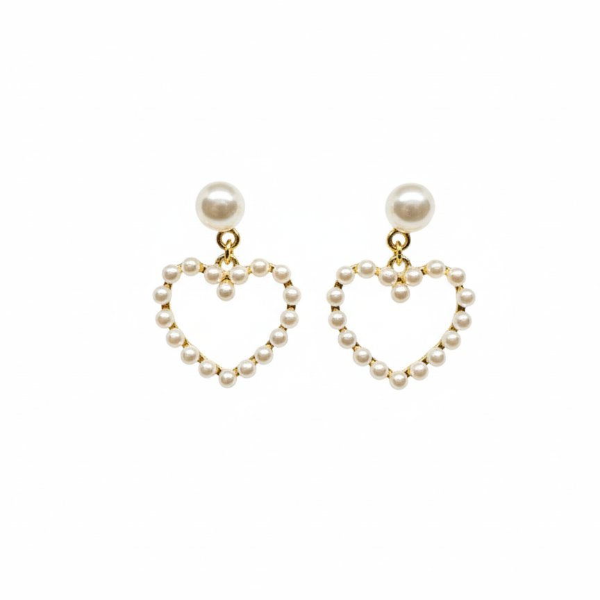 LUSO 92.5% Pure Sterling Silver Charming Heart Pearl Earrings