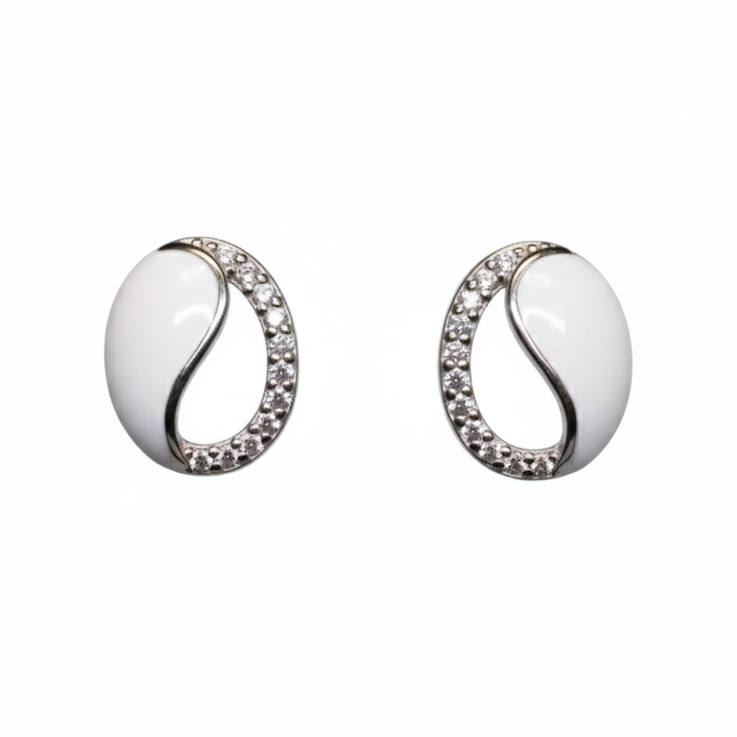 LUSO 92.5% Pure Sterling Silver White Charming Lacquer Earrings