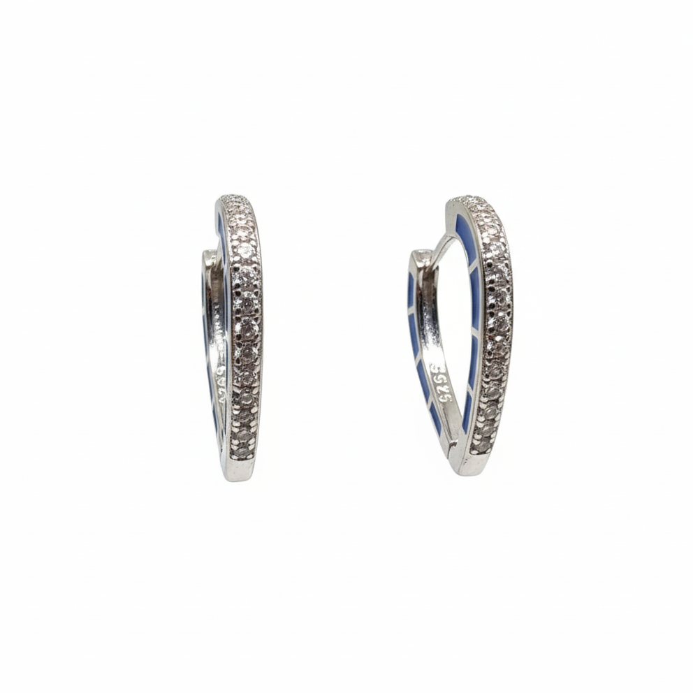 LUSO 92.5% Pure Sterling Silver Azure Blue Pavé Huggie Earrings