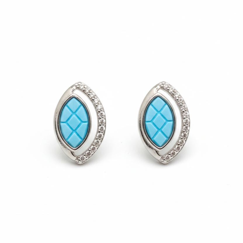LUSO 92.5% Pure Sterling Silver Blue Charming Lacquer Earrings