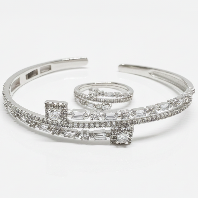 LUSO 92.5% Pure Sterling Silver Bracelet and Adjustable Ring Combo