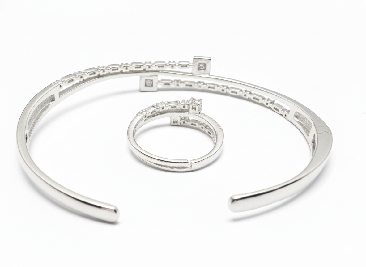 LUSO 92.5% Pure Sterling Silver Bracelet and Adjustable Ring Combo