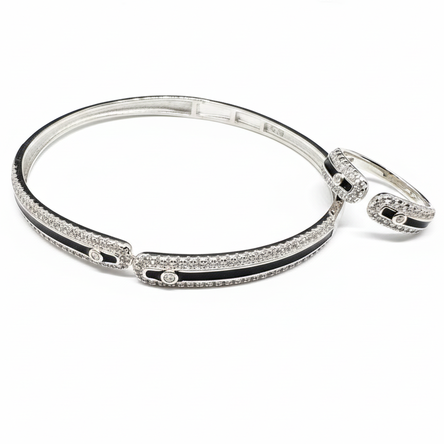 LUSO 92.5% Pure Sterling Silver Half Ethernity Bracelet and Adjustable Ring Combo