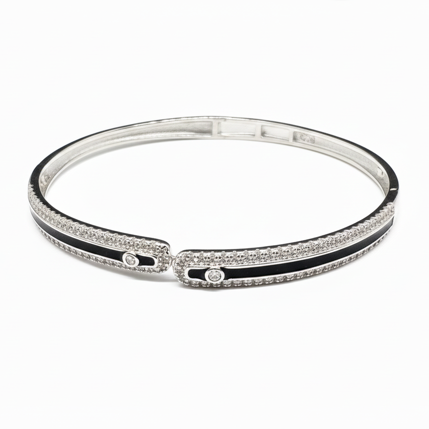 LUSO 92.5% Pure Sterling Silver Half Ethernity Bracelet and Adjustable Ring Combo