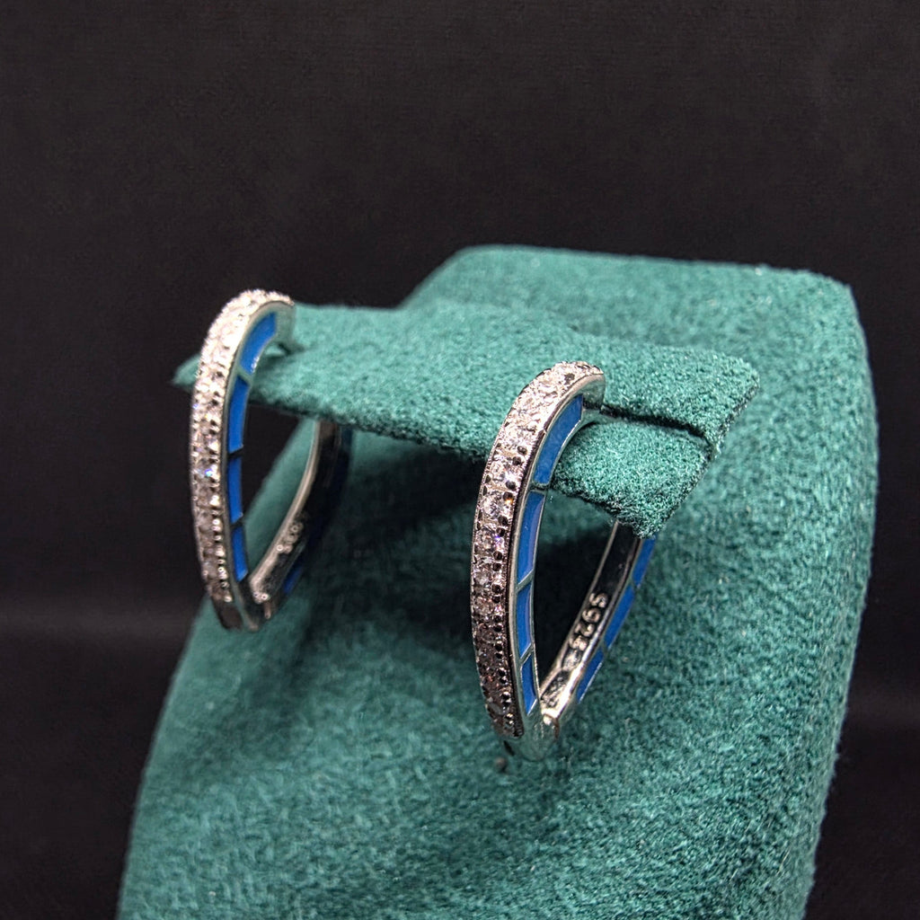 LUSO 92.5% Pure Sterling Silver Azure Blue Pavé Huggie Earrings