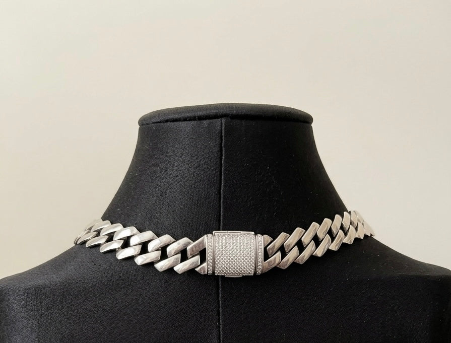 Men’s flat shaped 925 Silver cuban chain