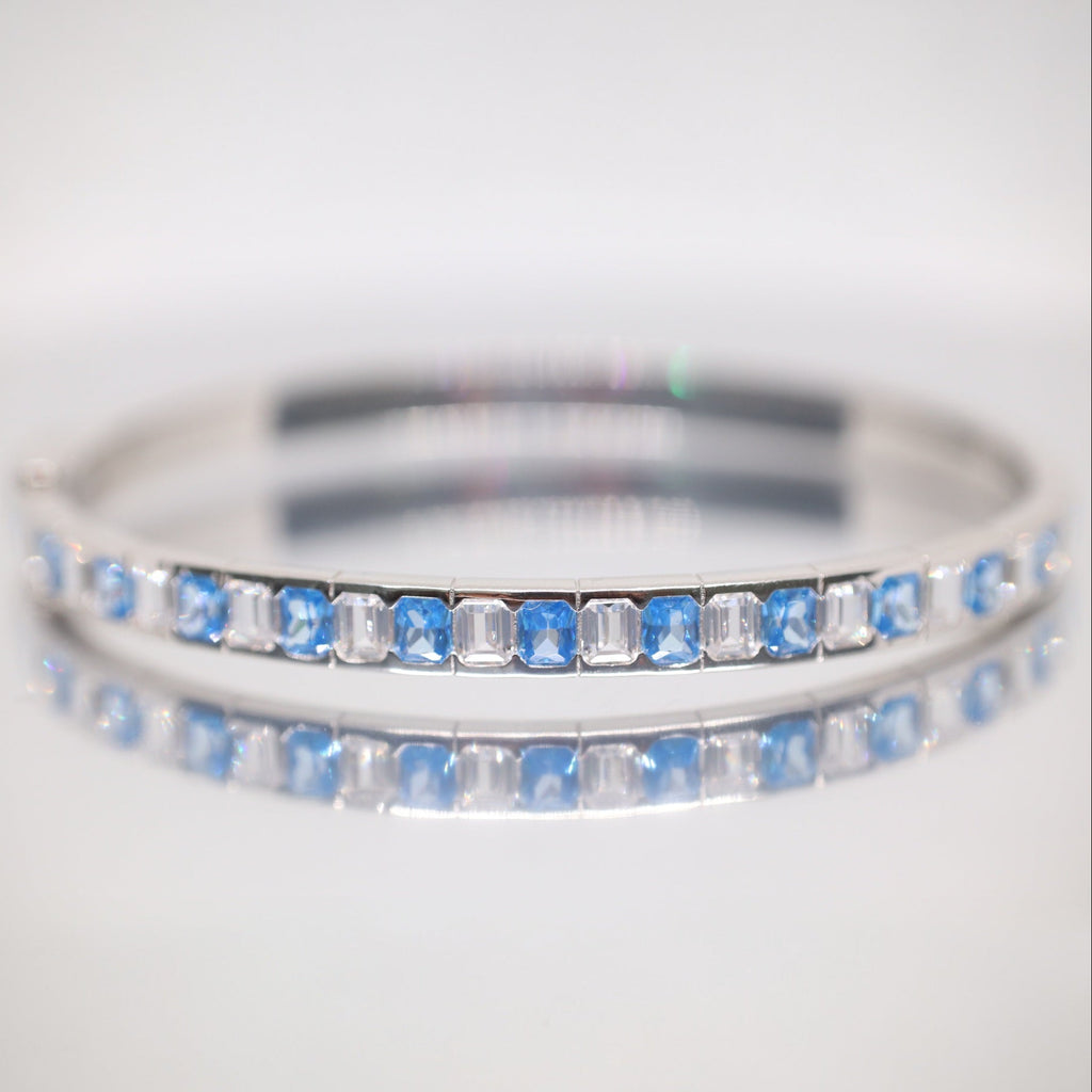 LUSO 92.5% Pure Sterling Silver Bracelet with Emrald Cut Zircons Stones