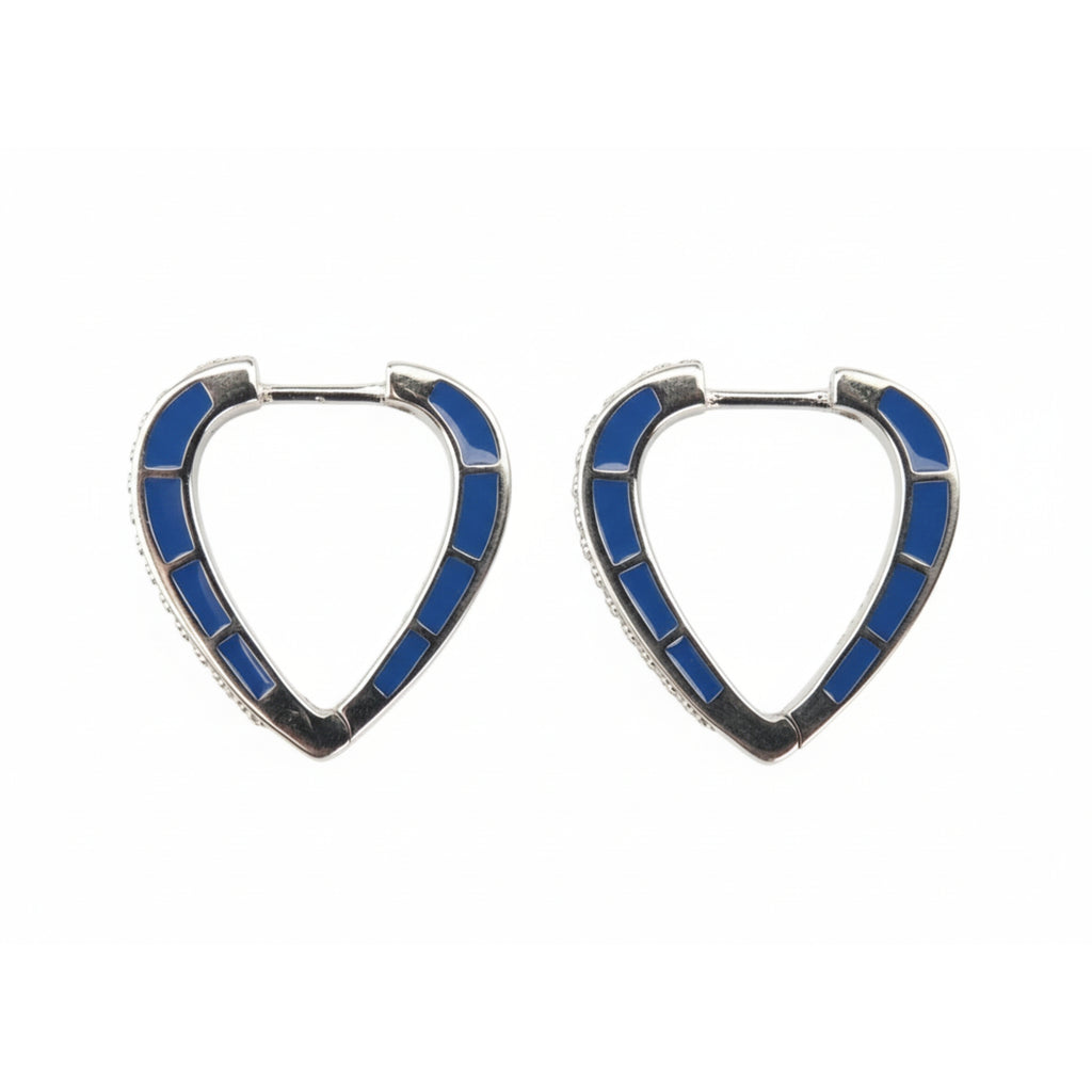 LUSO 92.5% Pure Sterling Silver Azure Blue Pavé Huggie Earrings