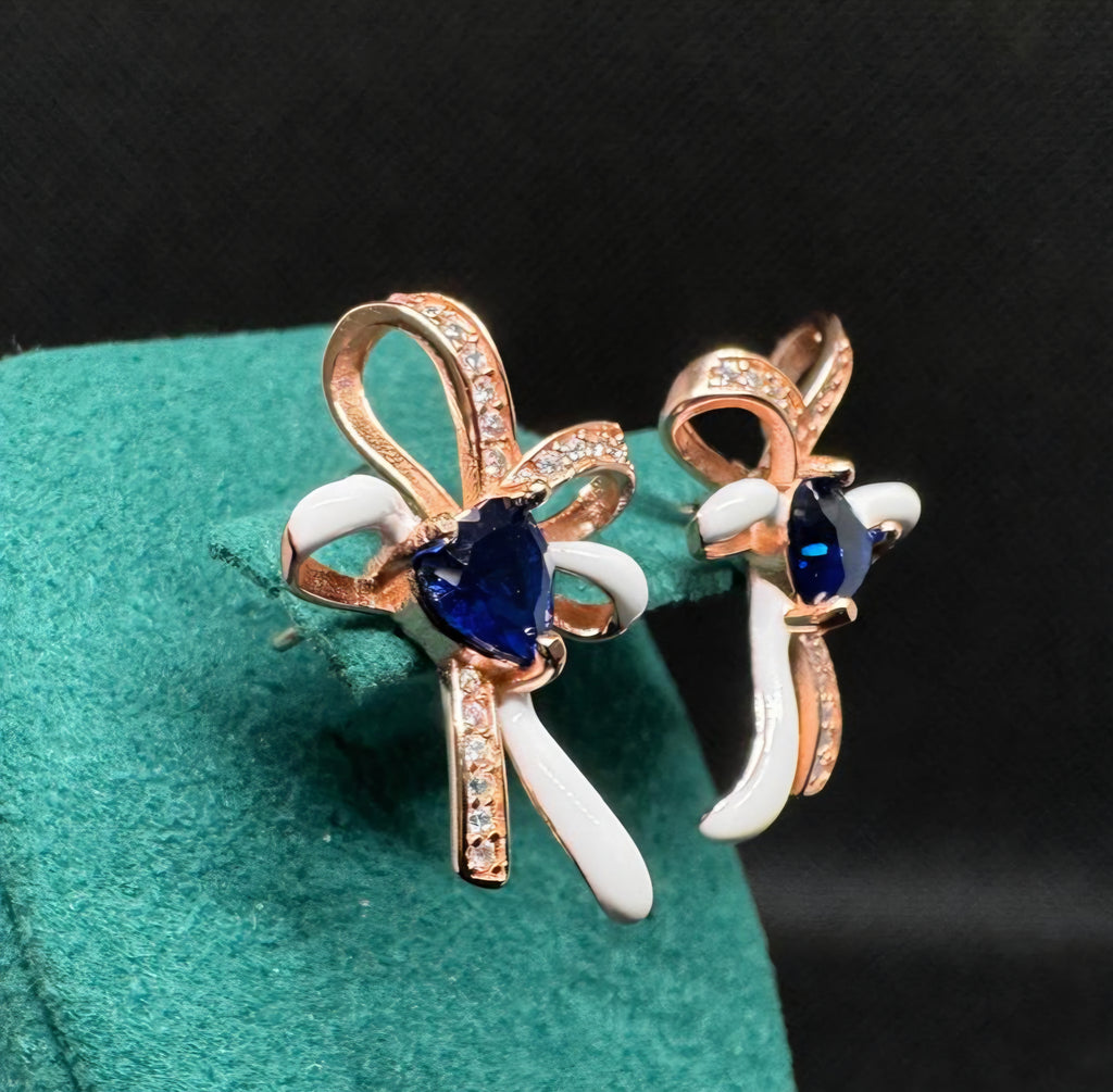 Luso 92.5% Pure Sterling Silver Floral Blue Stone Earrings