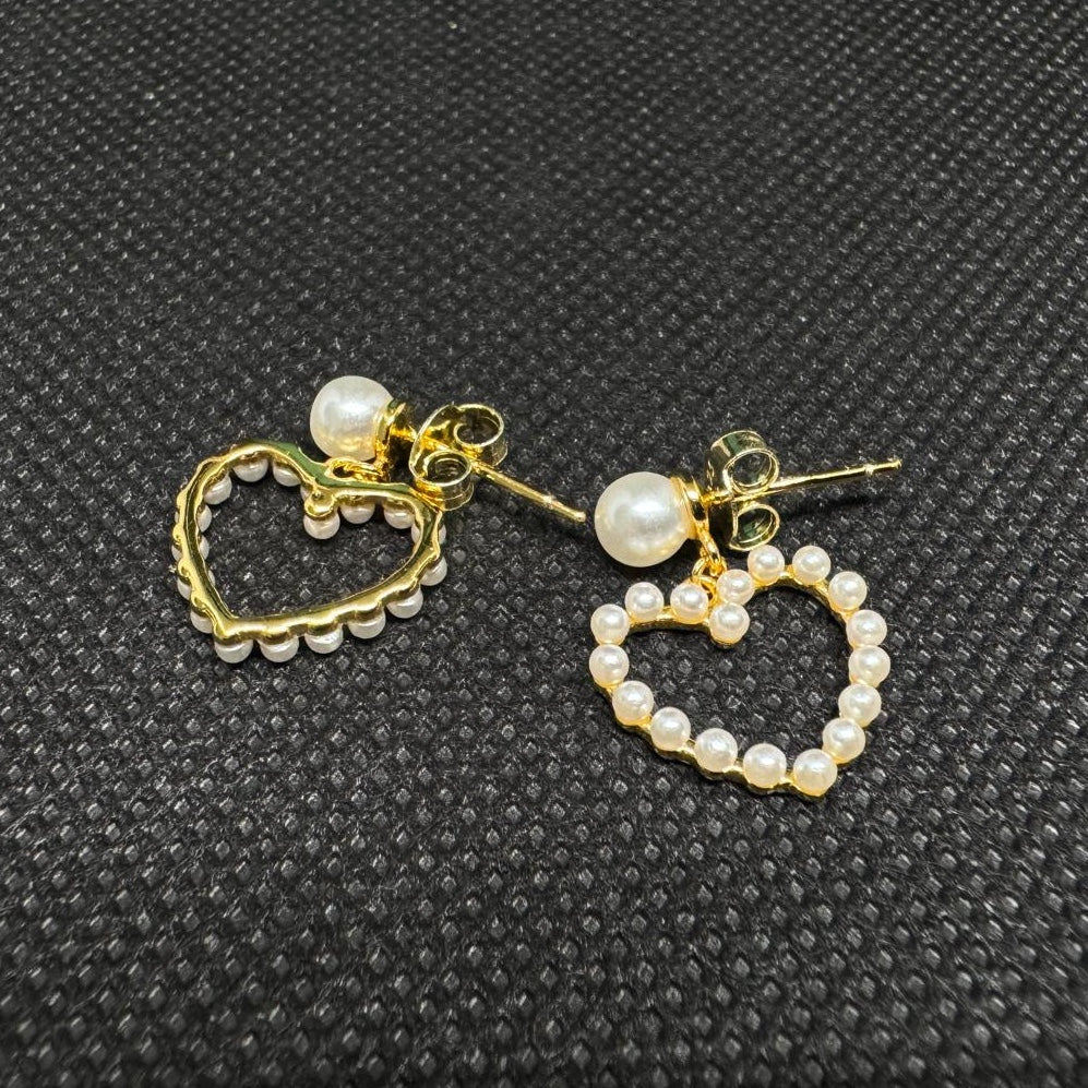 LUSO 92.5% Pure Sterling Silver Charming Heart Pearl Earrings