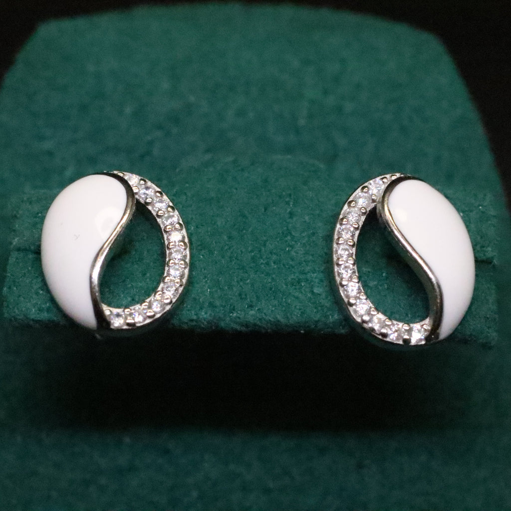 LUSO 92.5% Pure Sterling Silver White Charming Lacquer Earrings