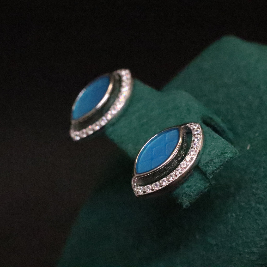 LUSO 92.5% Pure Sterling Silver Blue Charming Lacquer Earrings
