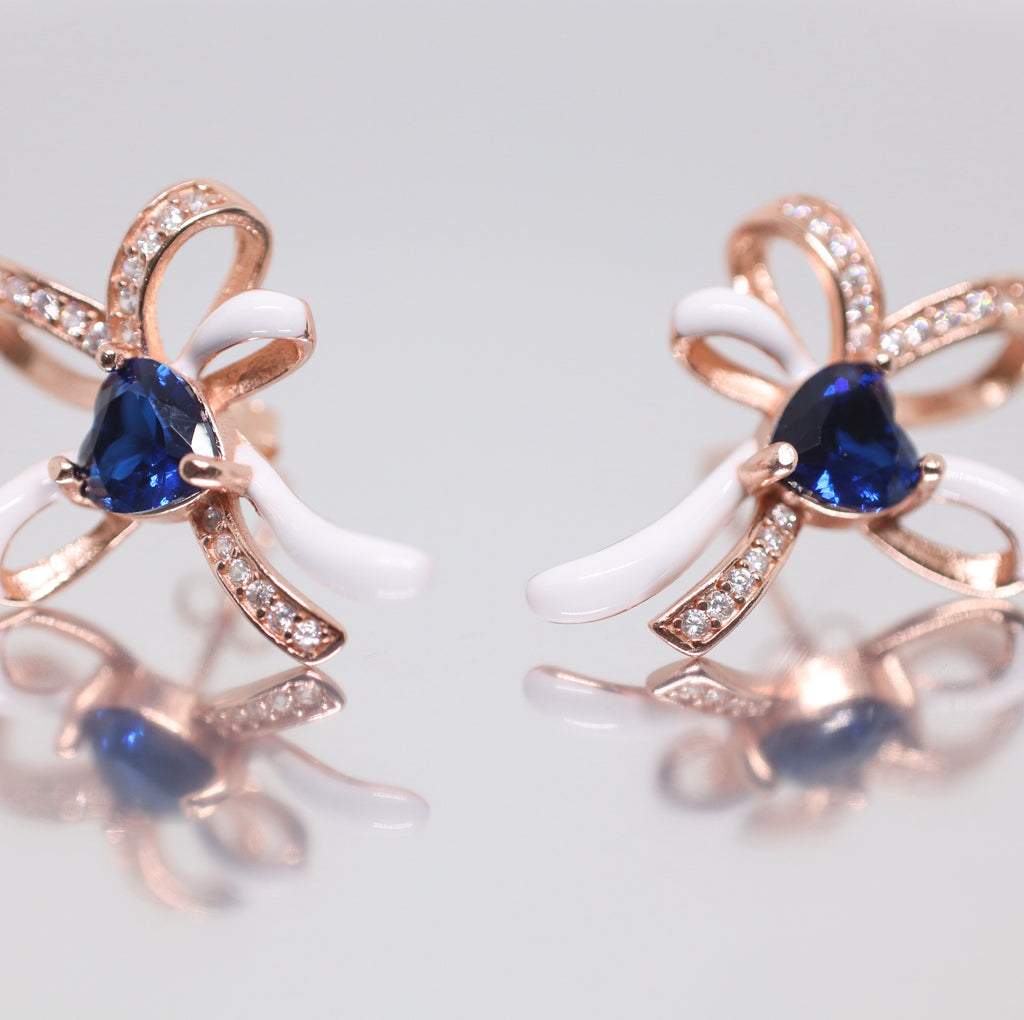 Luso 92.5% Pure Sterling Silver Floral Blue Stone Earrings