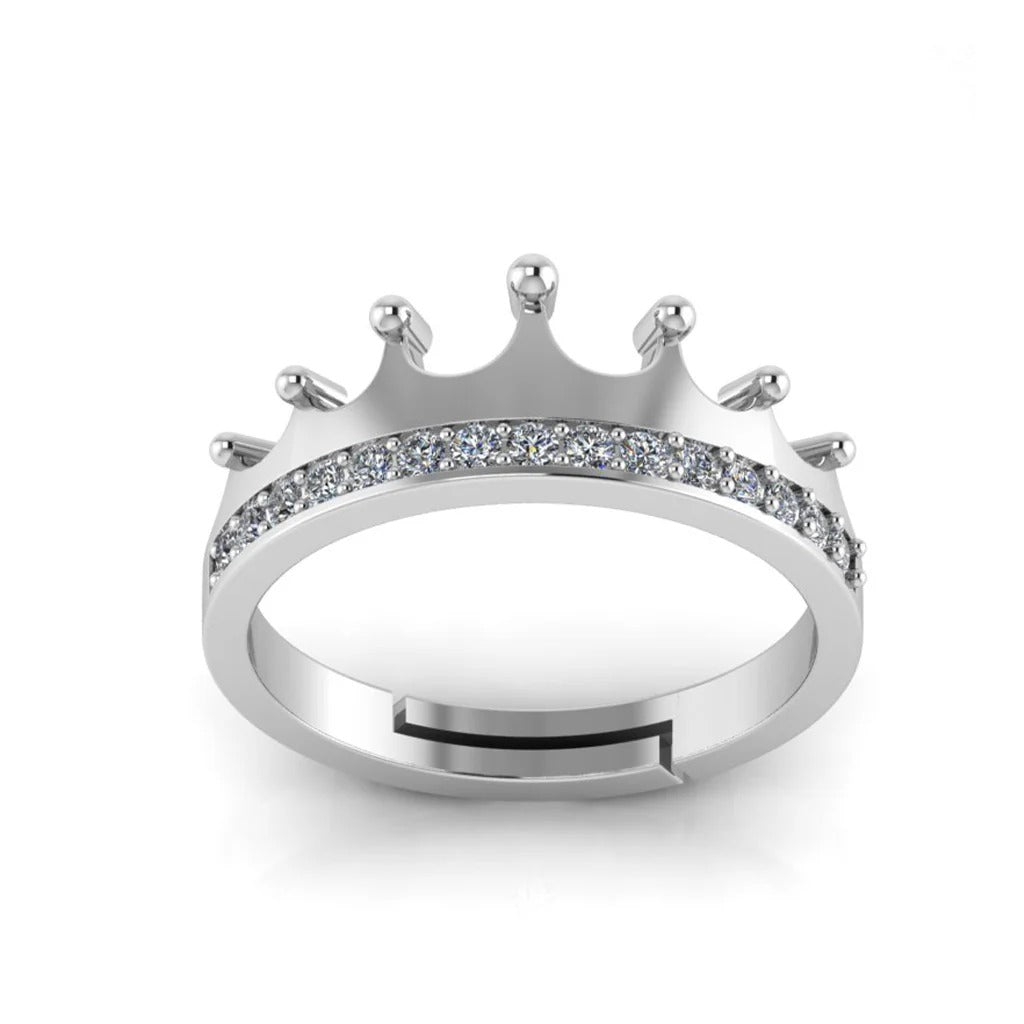 LUSO 92.5% Pure Sterling Silver Adjustable Royal Crown Silver Ring