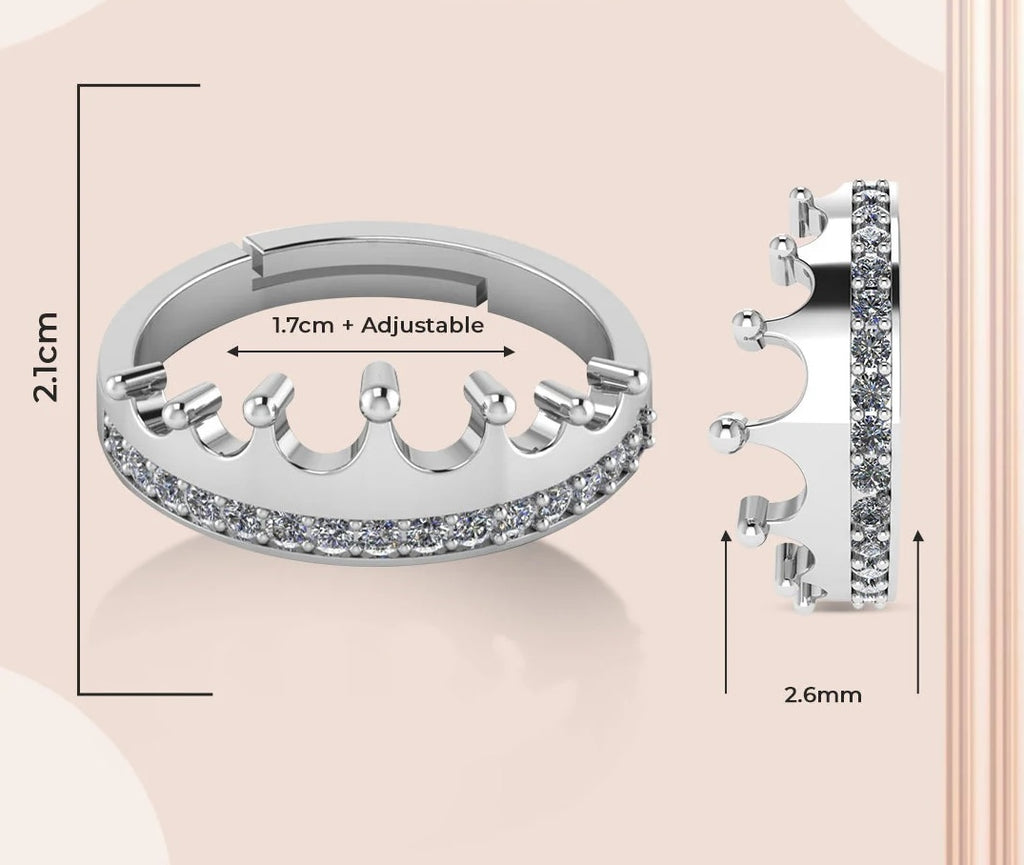 LUSO 92.5% Pure Sterling Silver Adjustable Royal Crown Silver Ring