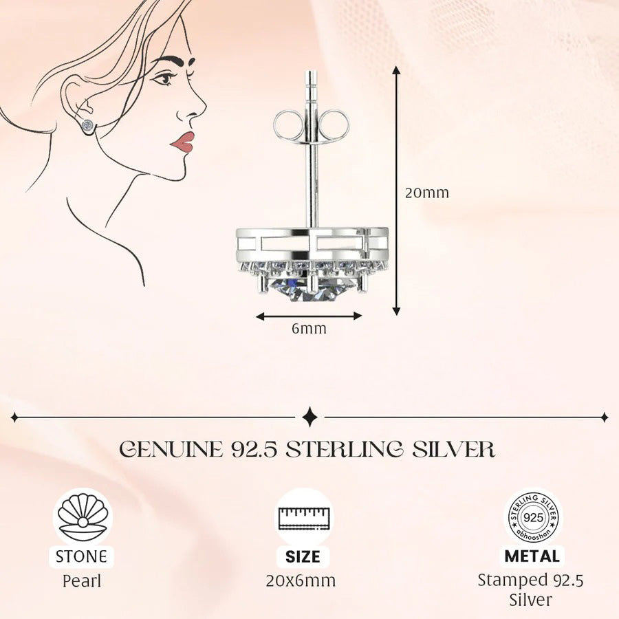 LUSO 92.5% Pure Sterling Silver Zircon Stud Solitaire Earrings