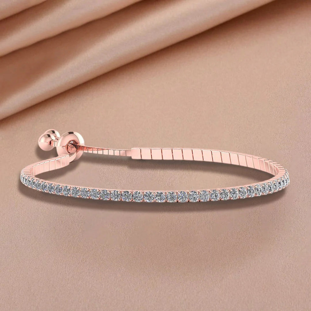 LUSO 92.5% Pure Sterling Silver Rose Gold Plated Tennis Bracelet with American Diamond