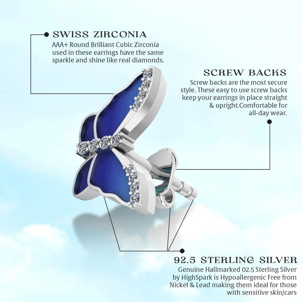 LUSO 92.5% Pure Sterling Silver Butterfly Austrian Crystal Cubic Earrings