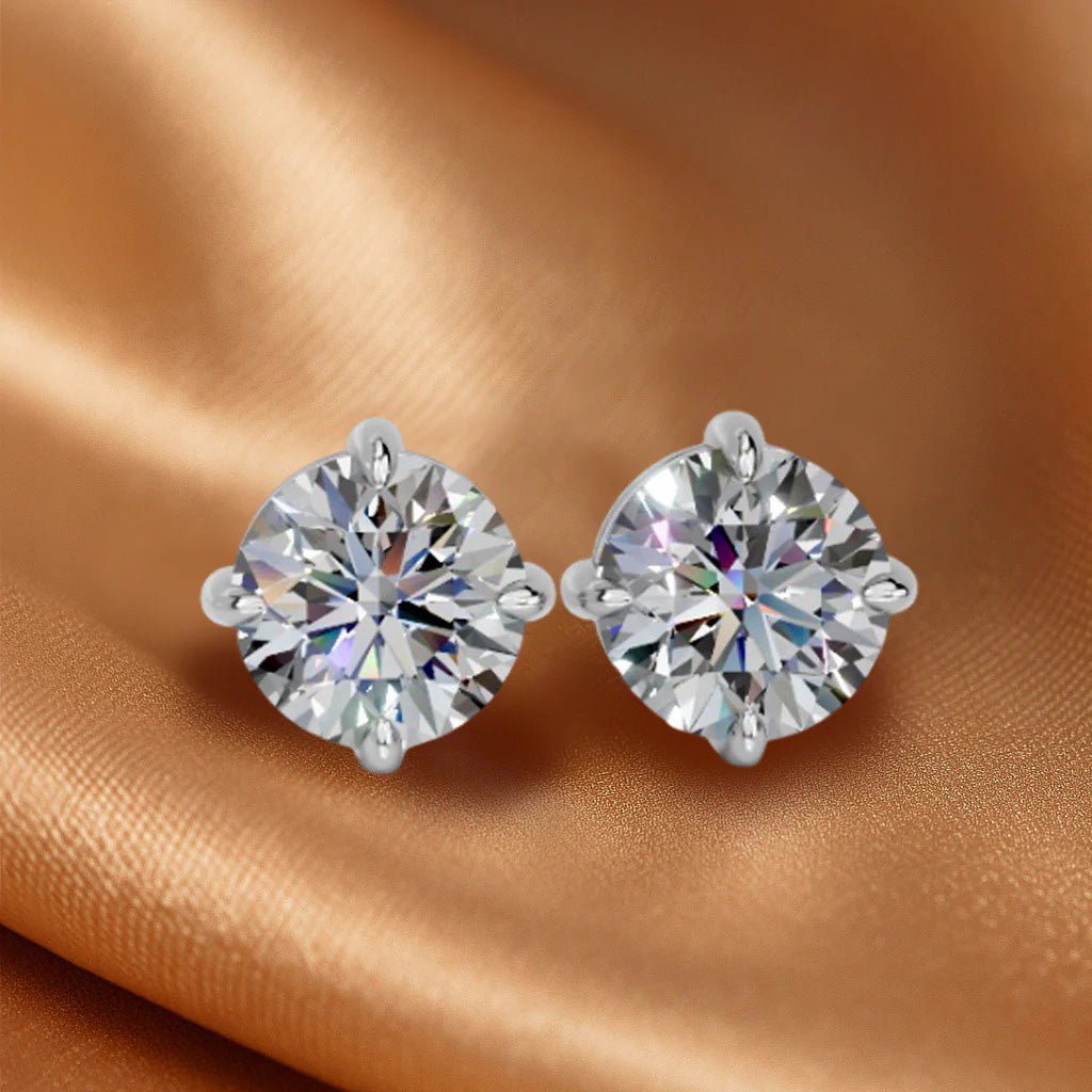 LUSO 92.5% Pure Sterling Silver Classic Diamond Stud Earrings