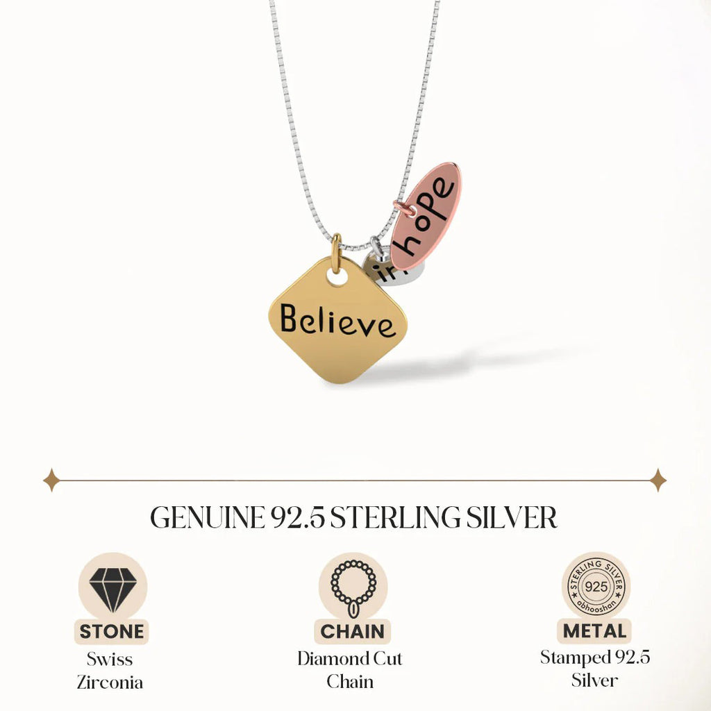 LUSO 92.5% Pure Sterling Silver Believe in hope Necklace