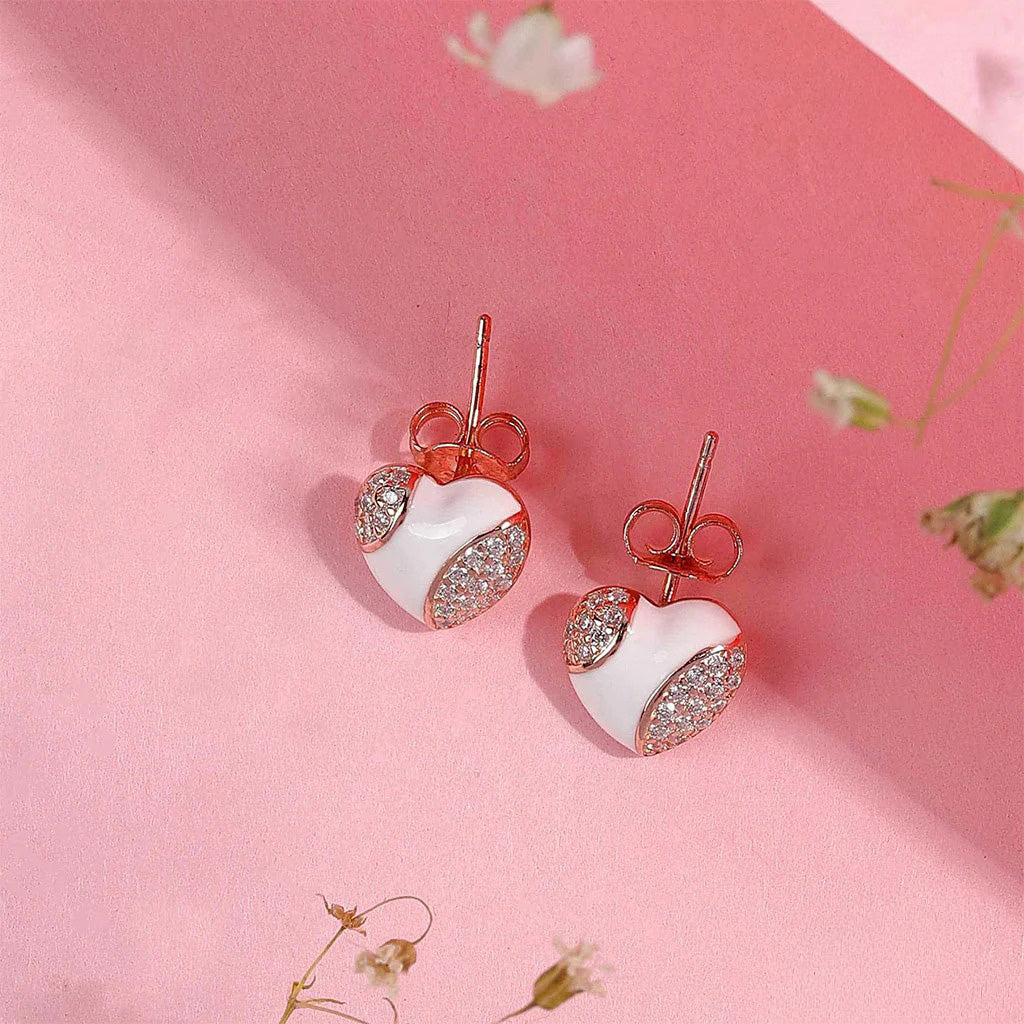 LUSO 92.5% Pure Sterling Silver Heart Shape Rose Gold Plated Earrings