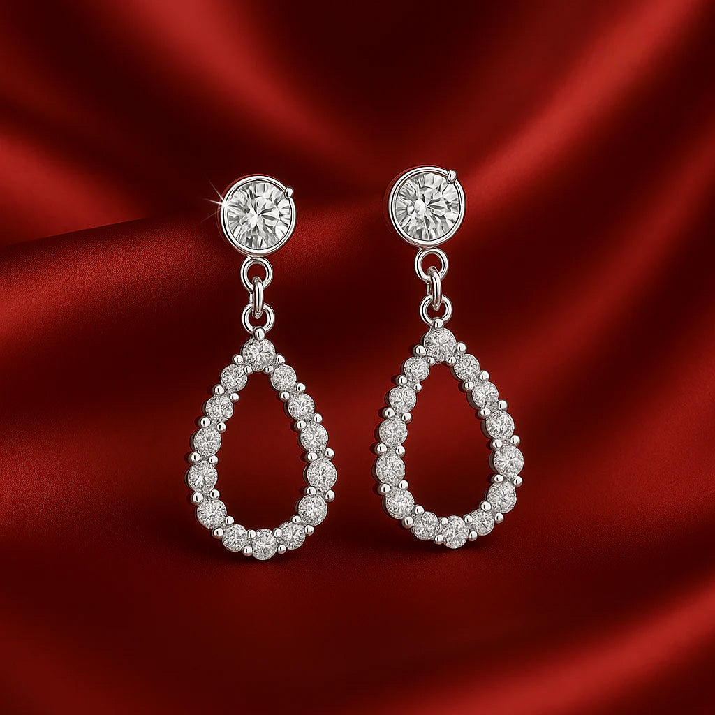 LUSO 92.5% Pure Sterling Silver Teardrop Rhodium Plated Drop Earrings