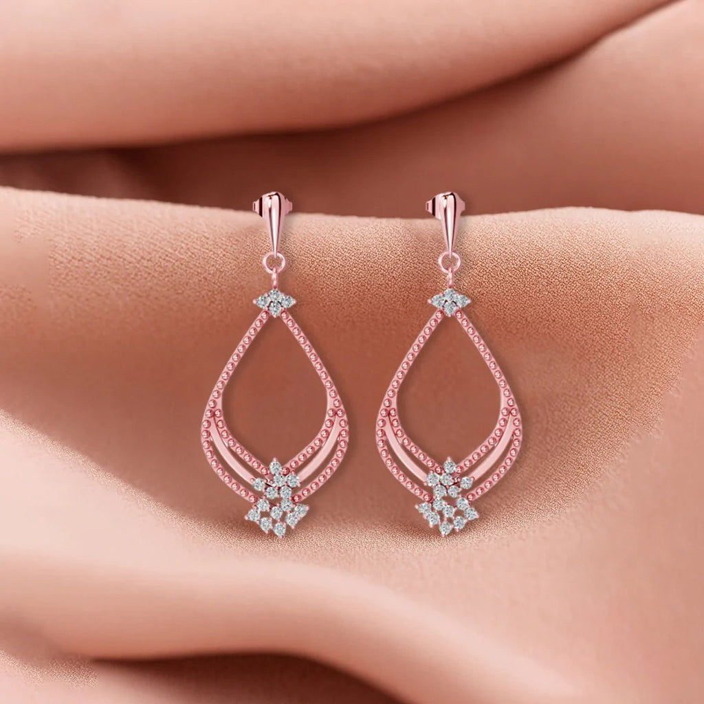LUSO 92.5% Pure Sterling Silver Rose Gold Drop Earrings with Zircons
