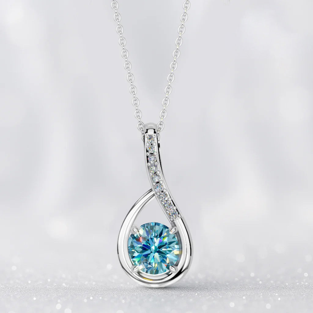 LUSO 92.5% Pure Sterling Silver Blue Stone Pendant with Zircon Accents