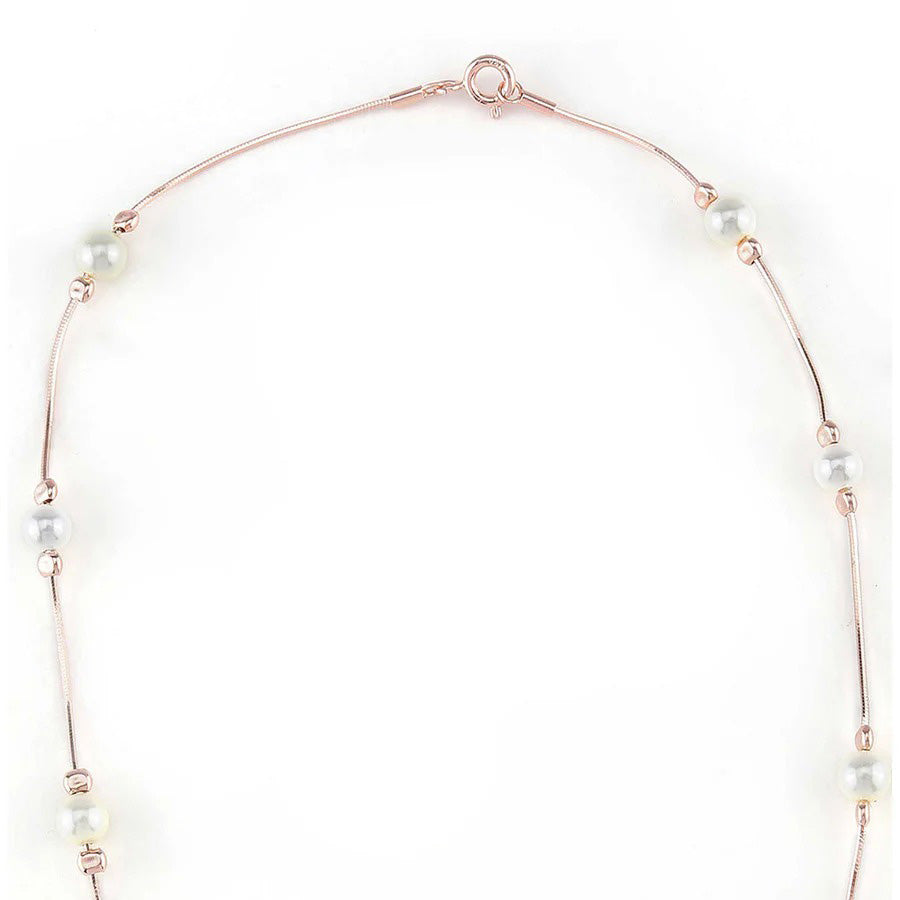 LUSO 92.5% Pure Sterling Silver Rose Gold Plated Pearl-Studded Necklace set