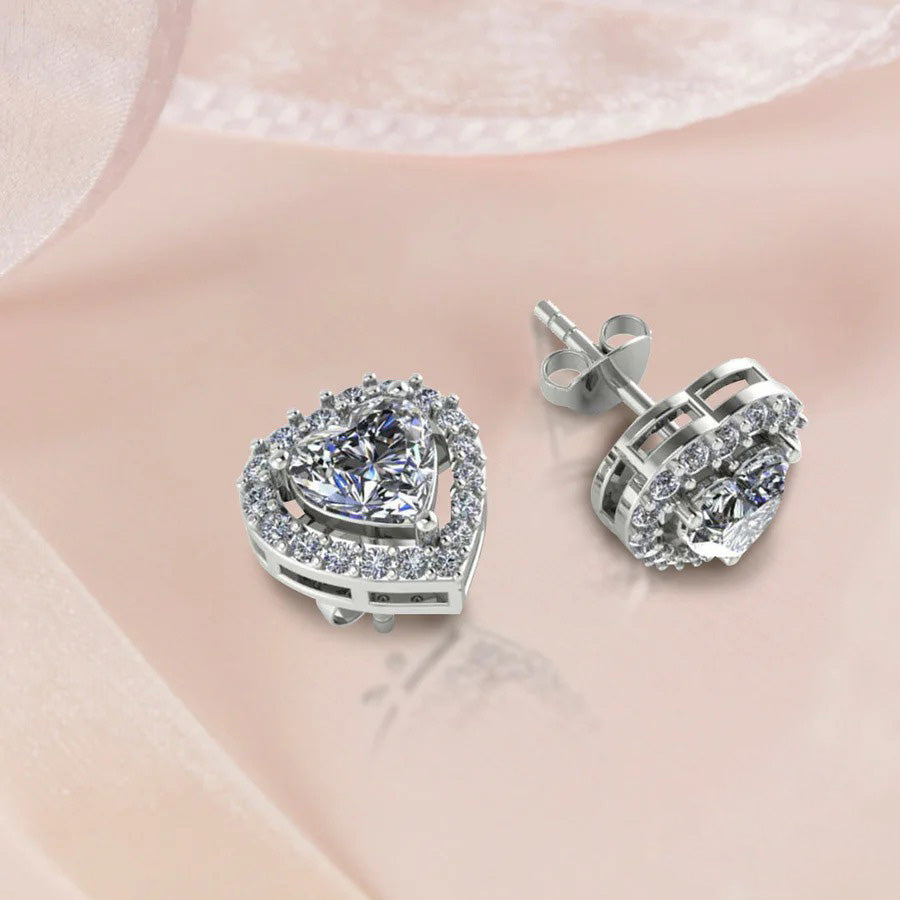LUSO 92.5% Pure Sterling Sterling Silver Classic Zircon Heart Stud Earrings