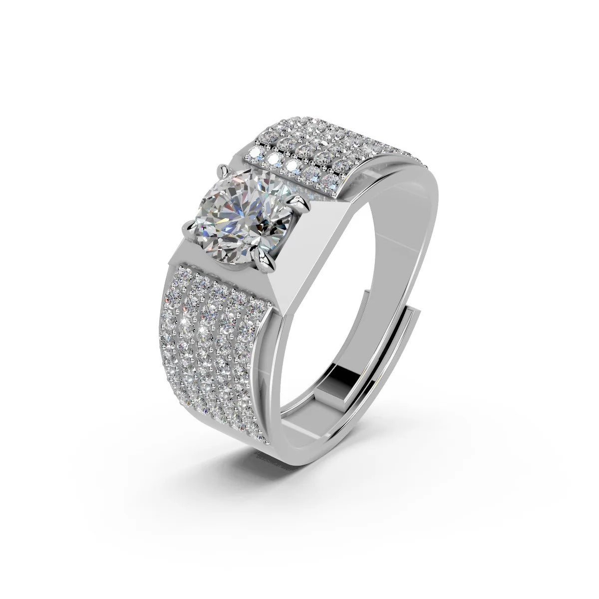 LUSO 92.5% Pure Sterling Silver Solitaire Ring For Men