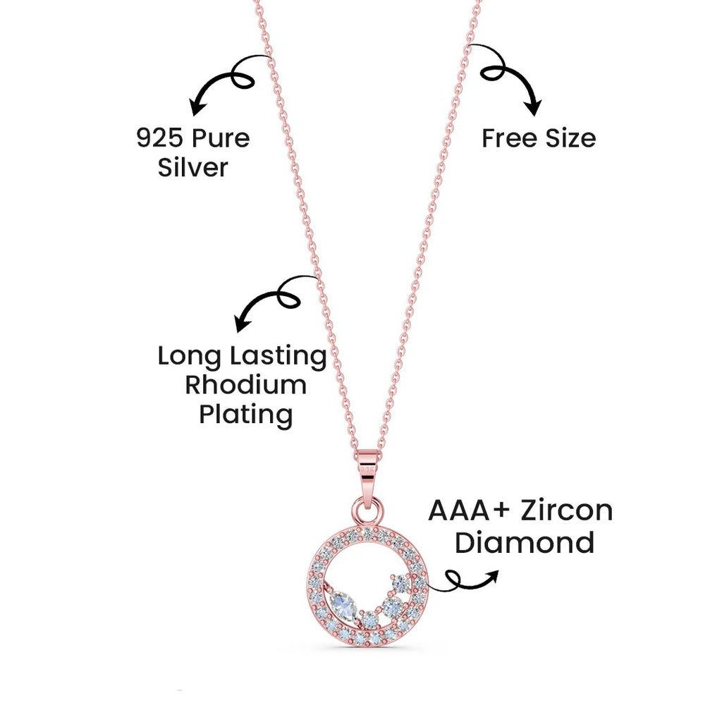 LUSO 925% Pure Sterling Silver Rose Gold Plated Circular Pendant