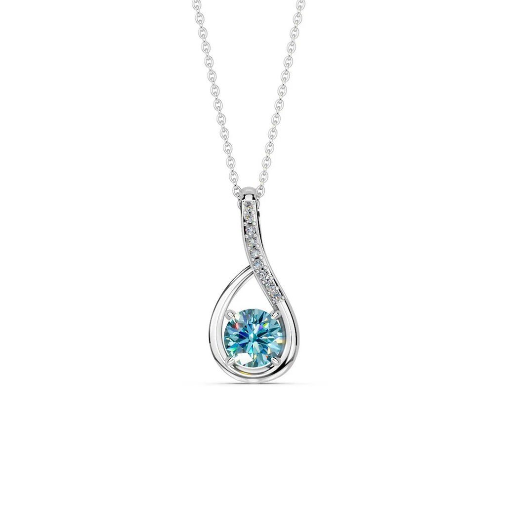 LUSO 92.5% Pure Sterling Silver Blue Stone Pendant with Zircon Accents