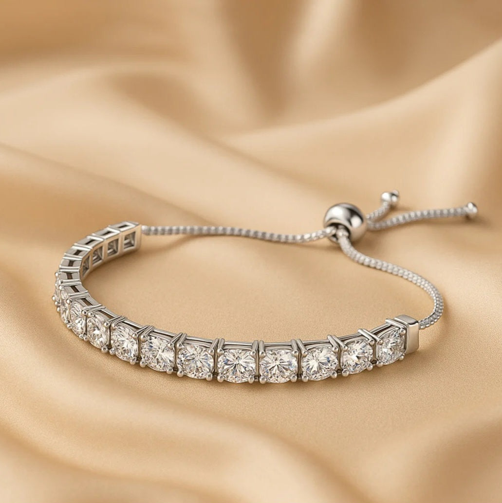 LUSO 92.5% Pure Sterling Silver Adjustable Bracelet | Floral Cluster AAA+ Zircon Bracelet