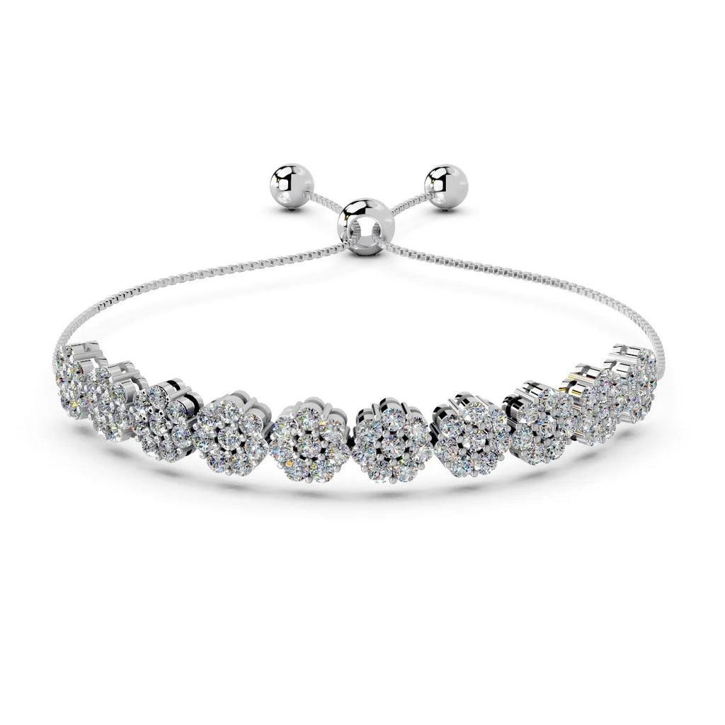 LUSO 92.5% Pure Sterling Silver Adjustable Bracelet | Floral Cluster AAA+ Zircon Bracelet