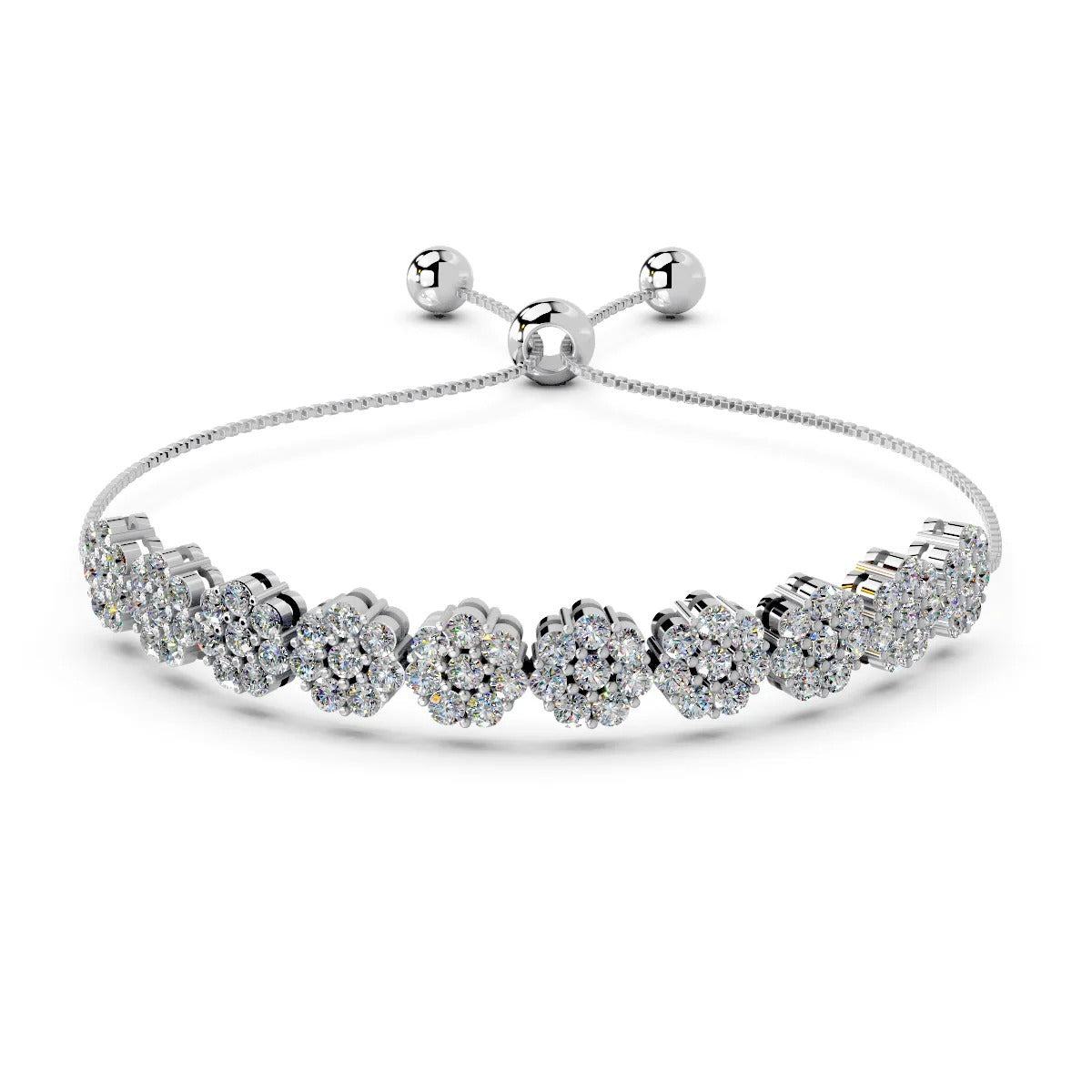 LUSO 92.5% Pure Sterling Silver Adjustable Bracelet | Floral Cluster AAA+ Zircon Bracelet