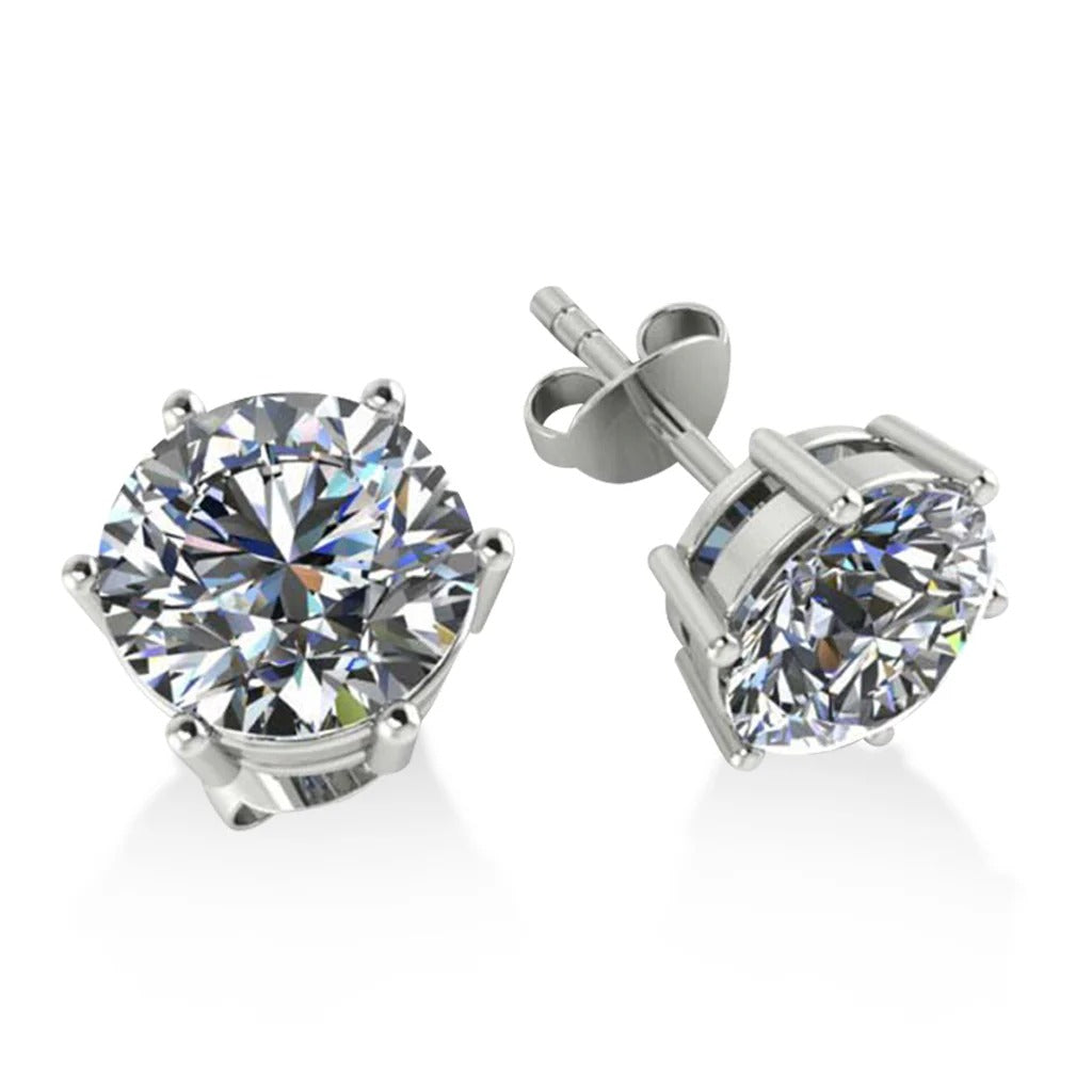 LUSO 92.5% Pure Sterling Silver Classic Diamond Stud Earrings