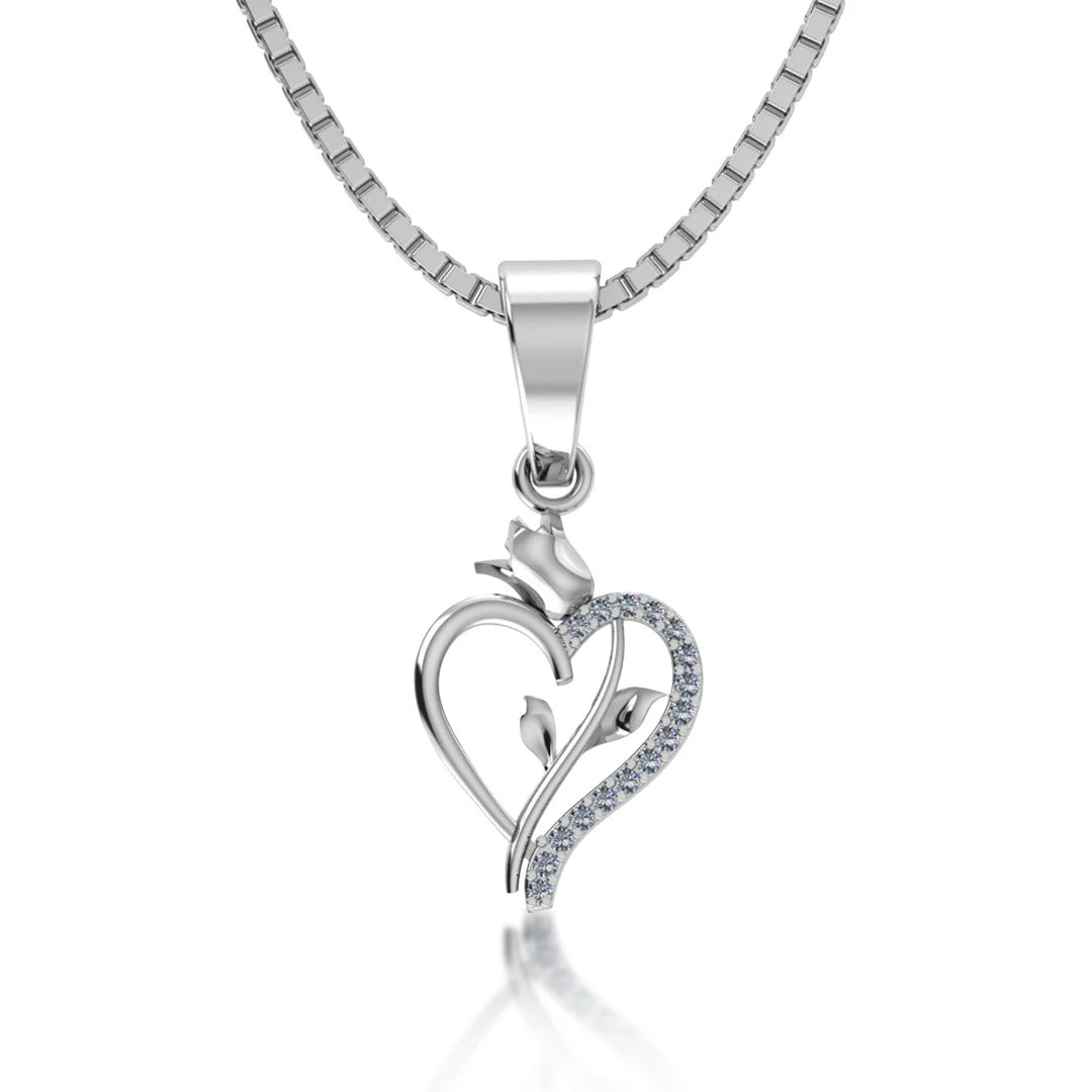 LUSO 92.5% Pure Sterling Silver Rose Heart Pendant with chain