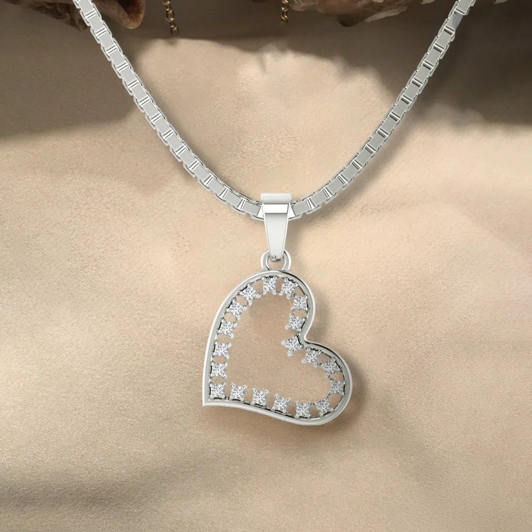 LUSO 92.5% Pure Sterling Silver Heart Pendant with pure silver Link Chain
