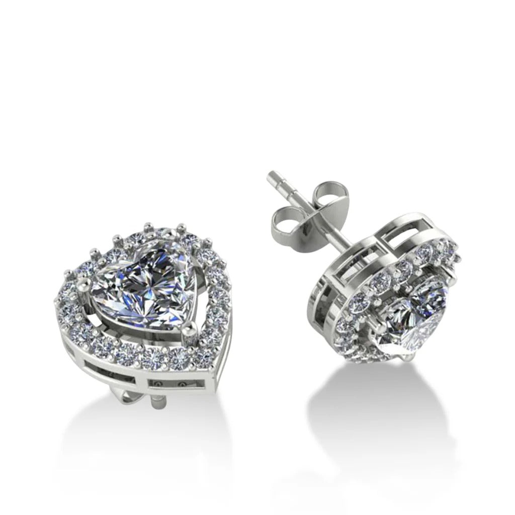 LUSO 92.5% Pure Sterling Sterling Silver Classic Zircon Heart Stud Earrings