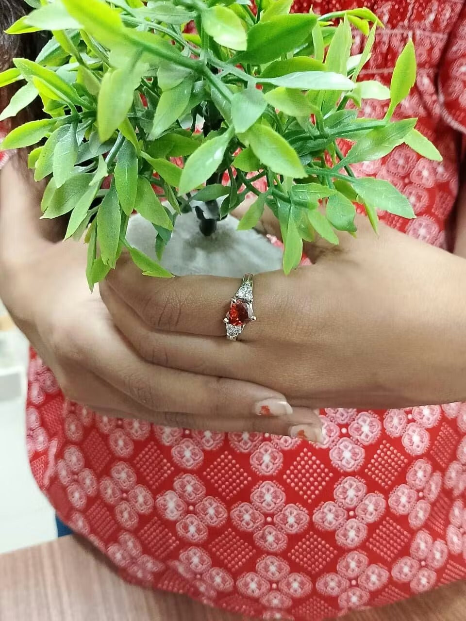 LUSO 92.5% Pure Sterling Silver Adjustable Red Heart CZ Diamond Ring