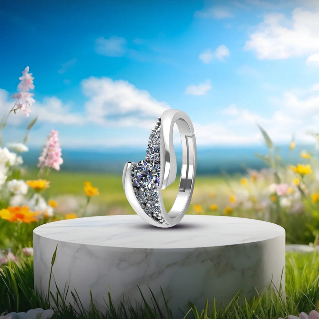 LUSO 92.5% Pure Sterling Silver Crystal Solitaire Diamond Statement Ring