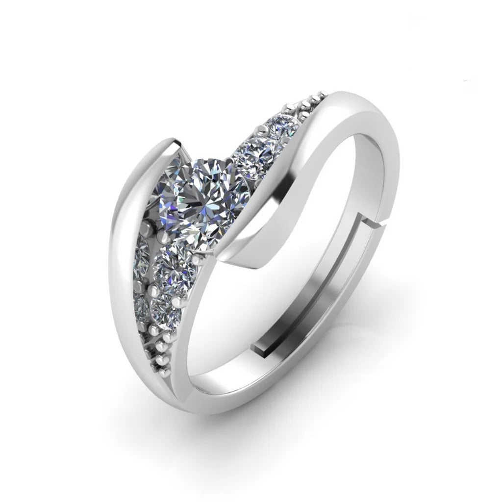 LUSO 92.5% Pure Sterling Silver Crystal Solitaire Diamond Statement Ring