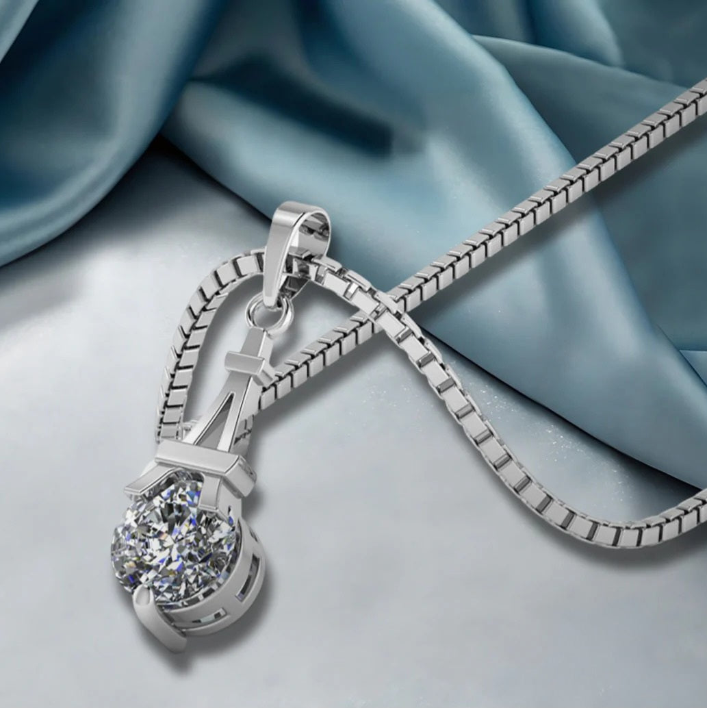 LUSO 92.5% Pure Sterling Silver Eiffel Tower Luxury Pendant with chain