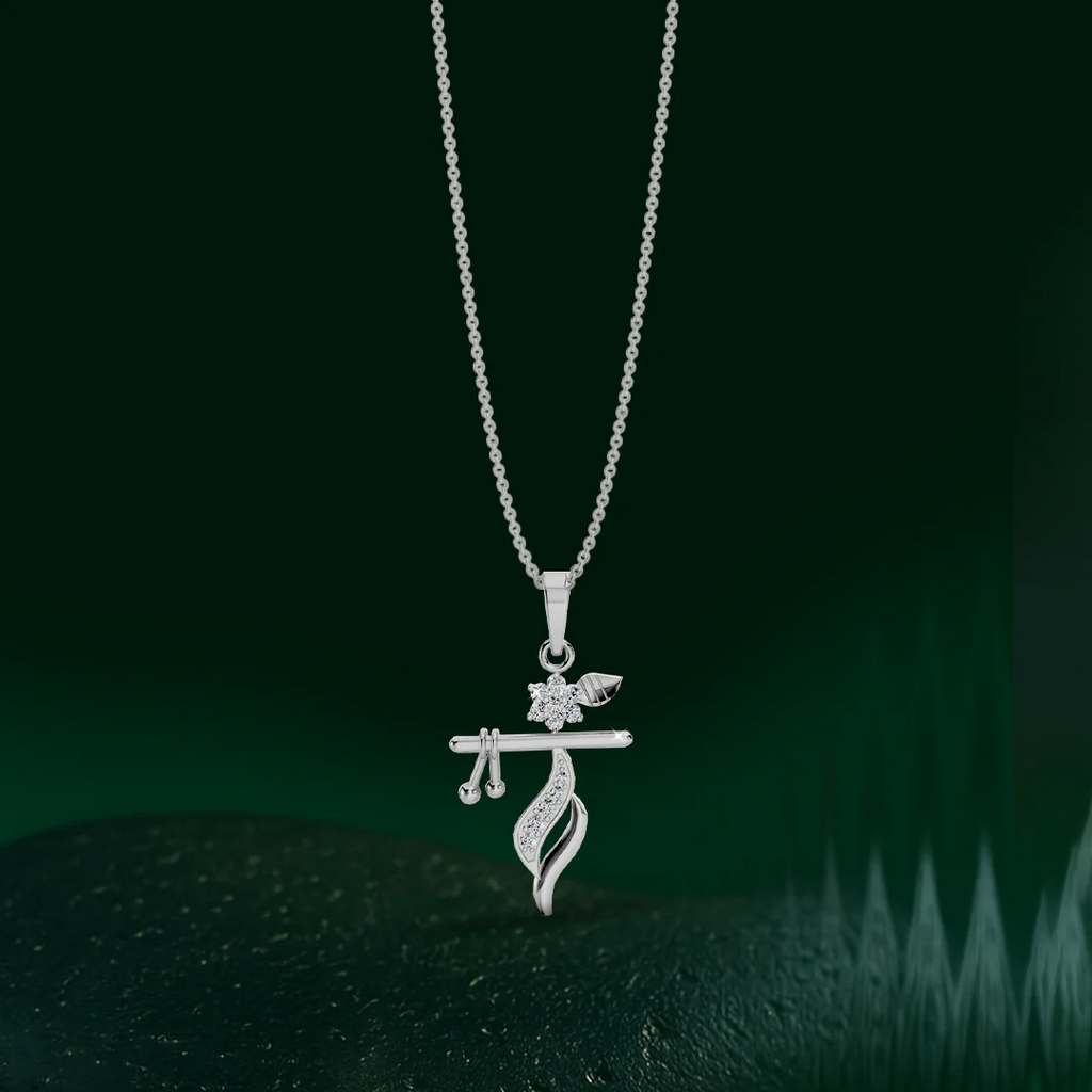 LUSO 92.5% Pure Sterling Silver Shri Krishna Flute Pendant pendent with chain