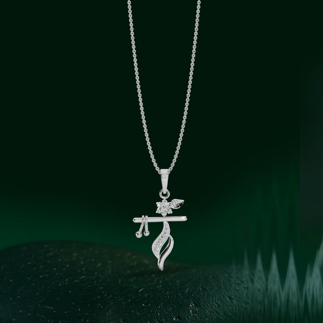 LUSO 92.5% Pure Sterling Silver Shri Krishna Flute Pendant pendent with chain