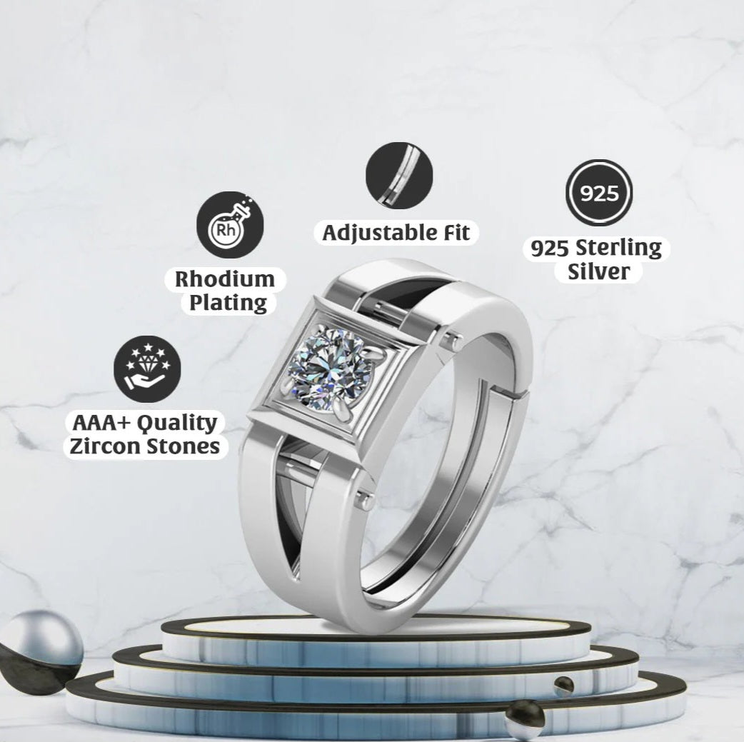 LUSO 92.5% Pure Sterling Silver Stardom Mens Ring