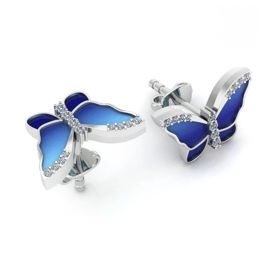 LUSO 92.5% Pure Sterling Silver Butterfly Austrian Crystal Cubic Earrings