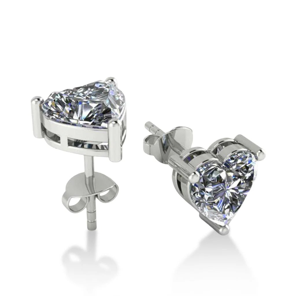 LUSO 92.5% Pure Sterling Sterling Heart Shape Diamond Stud Earrings